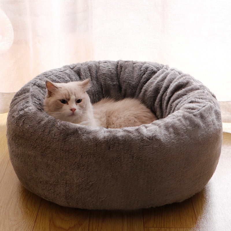 Plush Donut Bed for Cats and Small Dogs