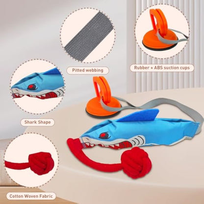 Squeaky Shark Dog Tug Toy with Suction Cup – Durable Interactive Rope