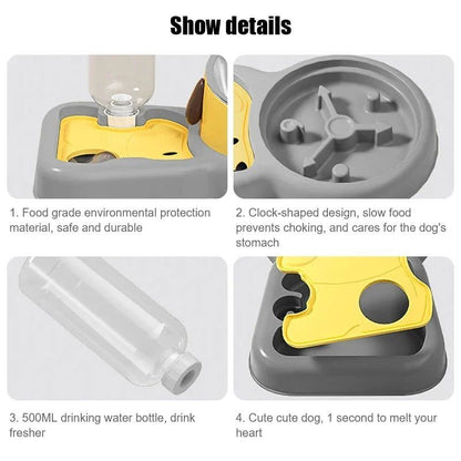 2-in-1 Tilted Pet Feeder Bowl with Automatic Water Dispenser