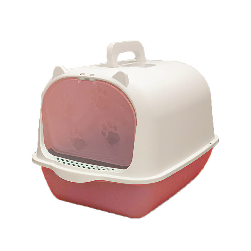 Oversized Splash-Proof Cat Litter Box Semi-Enclosed, Easy-Clean Design