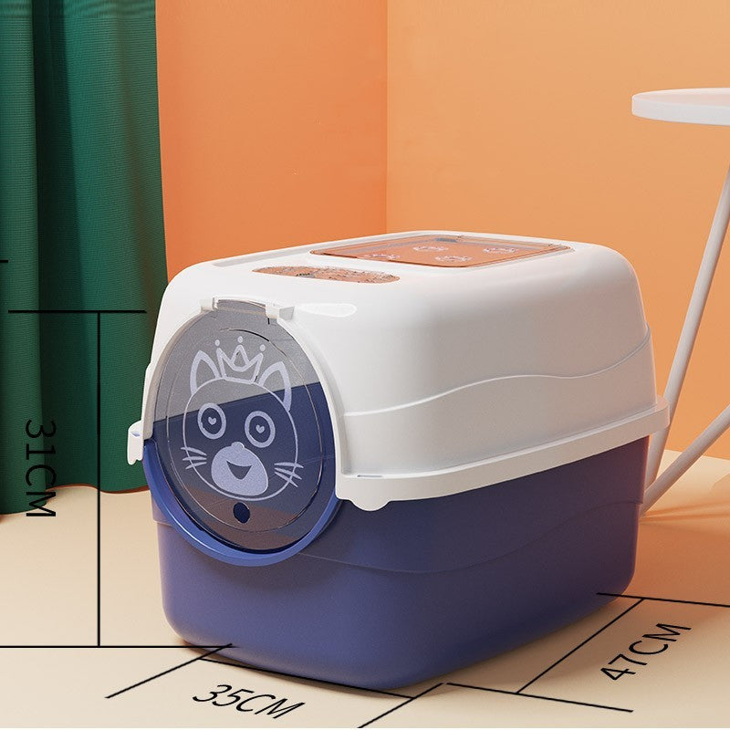 Oversized Splash-Proof Cat Litter Box Semi-Enclosed, Easy-Clean Design