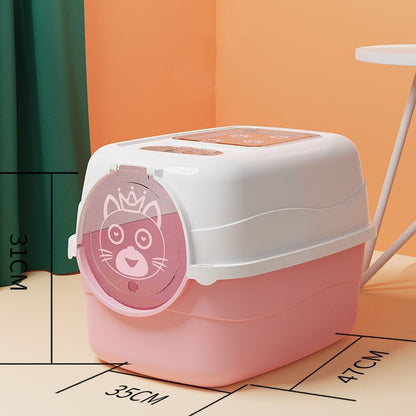 Oversized Splash-Proof Cat Litter Box Semi-Enclosed, Easy-Clean Design