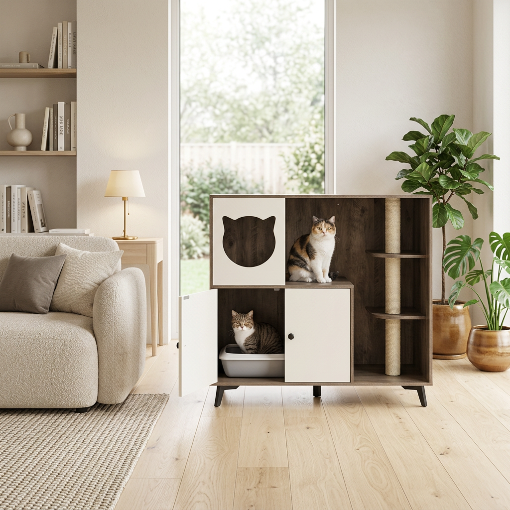 Cat Cabinet Enclosure with Scratching Posts