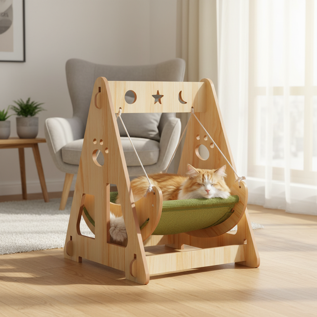 ToyTigris Wooden Elevated Cat Bed