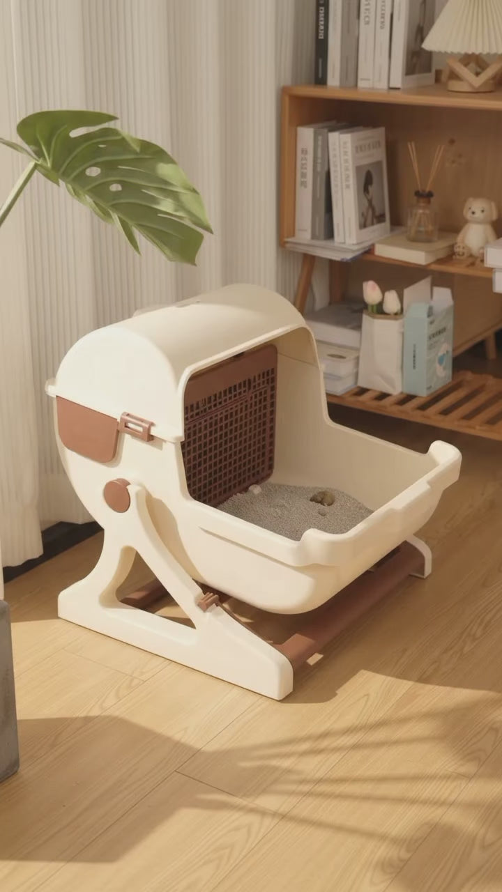 Semi-Automatic Open Tilting Cat Litter Box Easy Clean & Spacious