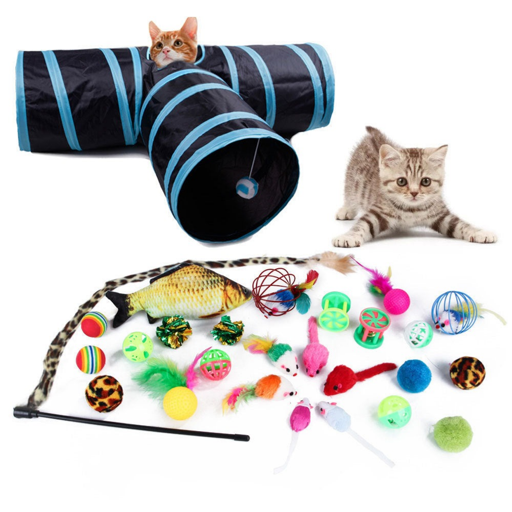 Katzenspielzeug-Set – Plüsch, Feder und interaktives Spielzeug