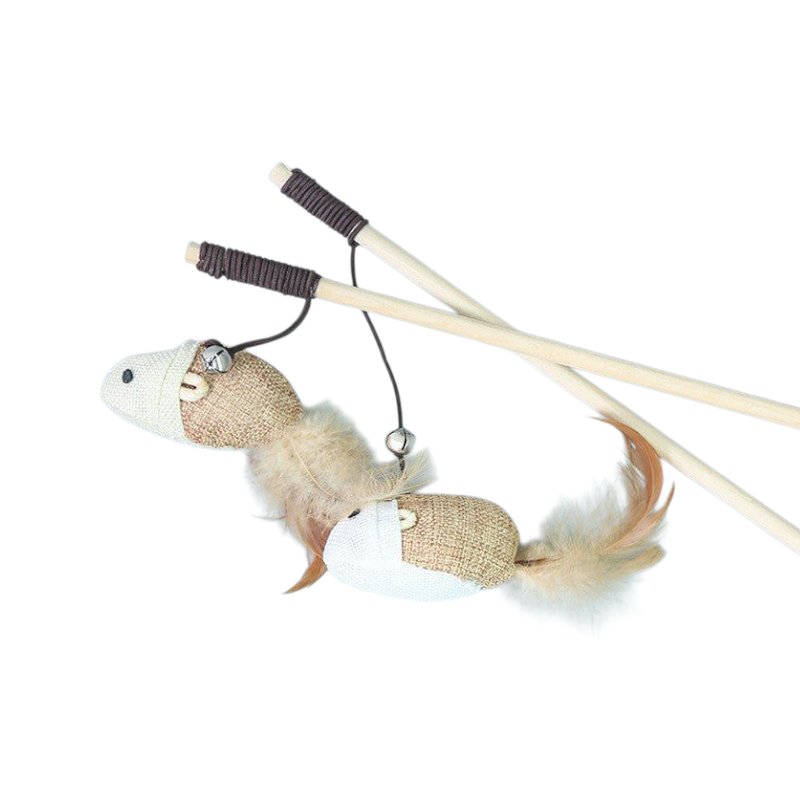Feather Bell Mouse Stick Cat Toy Interactive Throwing Toy