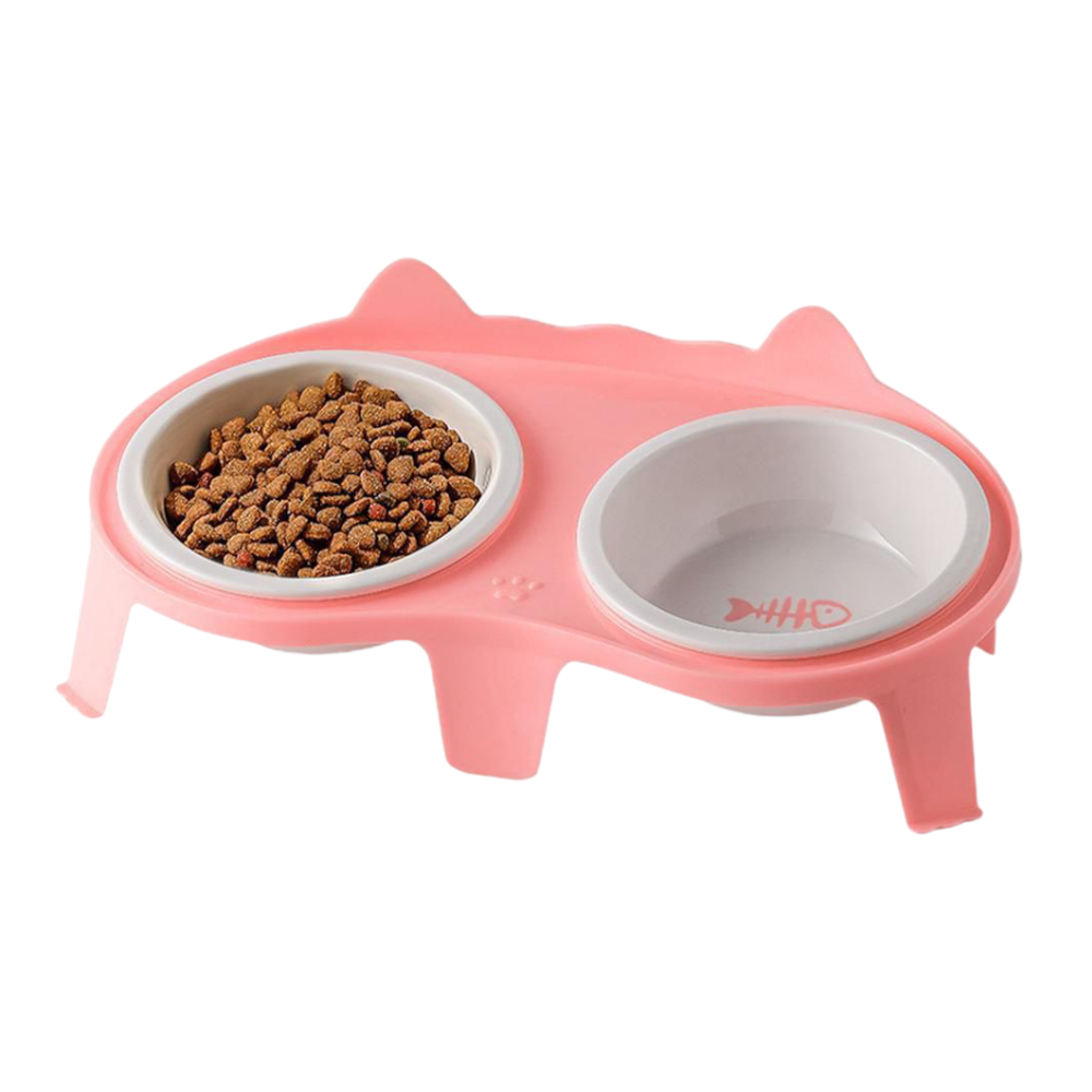 Elevated Tilted Cat Food & Water Bowl Ceramic Pet Feeding Set